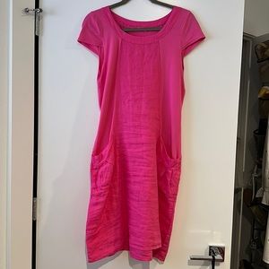 Luna Luz linen shift dress with pockets in pink size M